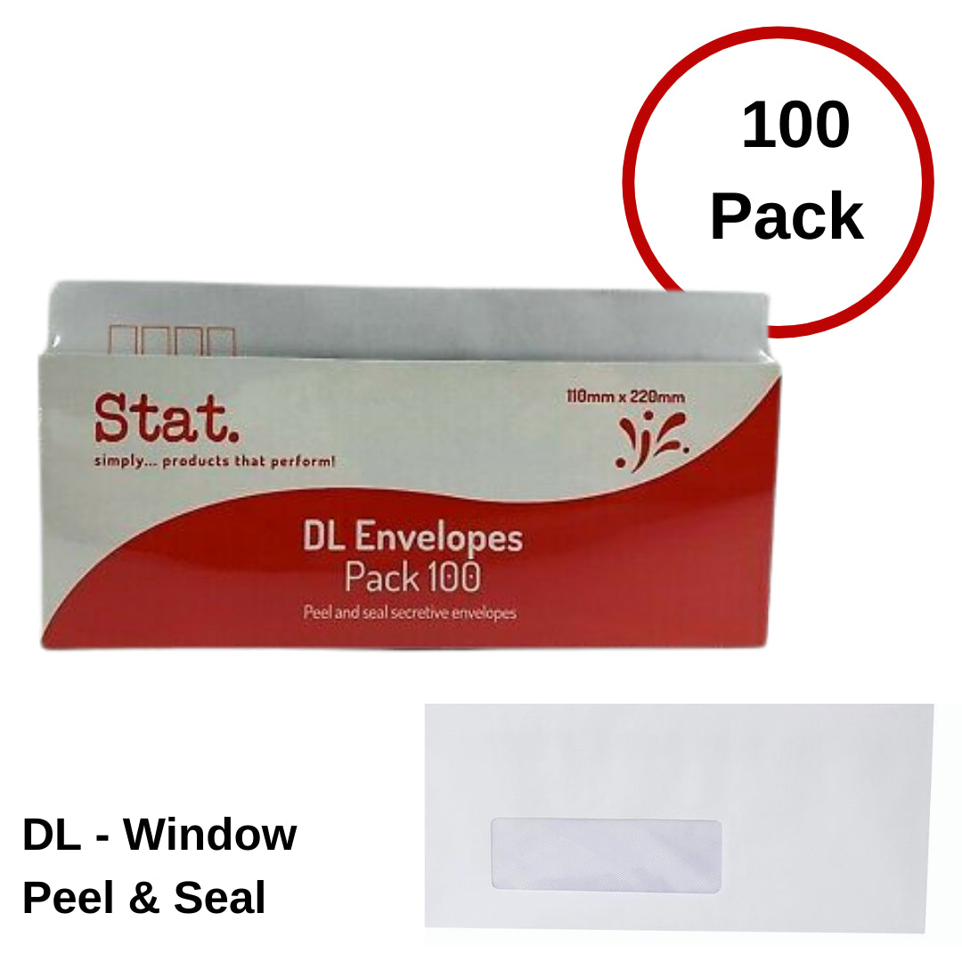 Envelope Stat DL W/Face PEEL/SEAL PK100